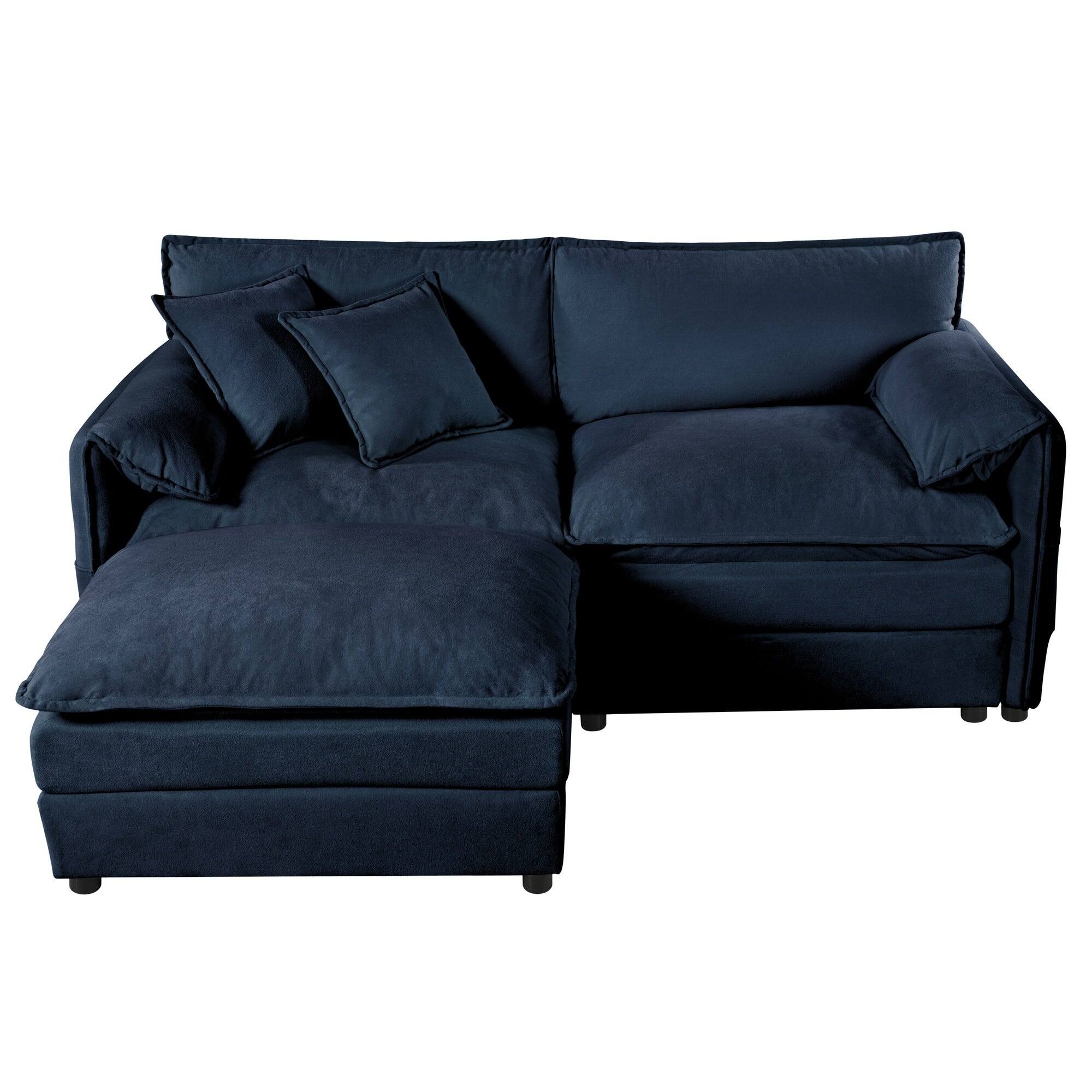 Alt View 1. Boyel Living - Modern Minimalist Blue Chenille Sofa with Side Storage Pockets 3-Seat - Blue.