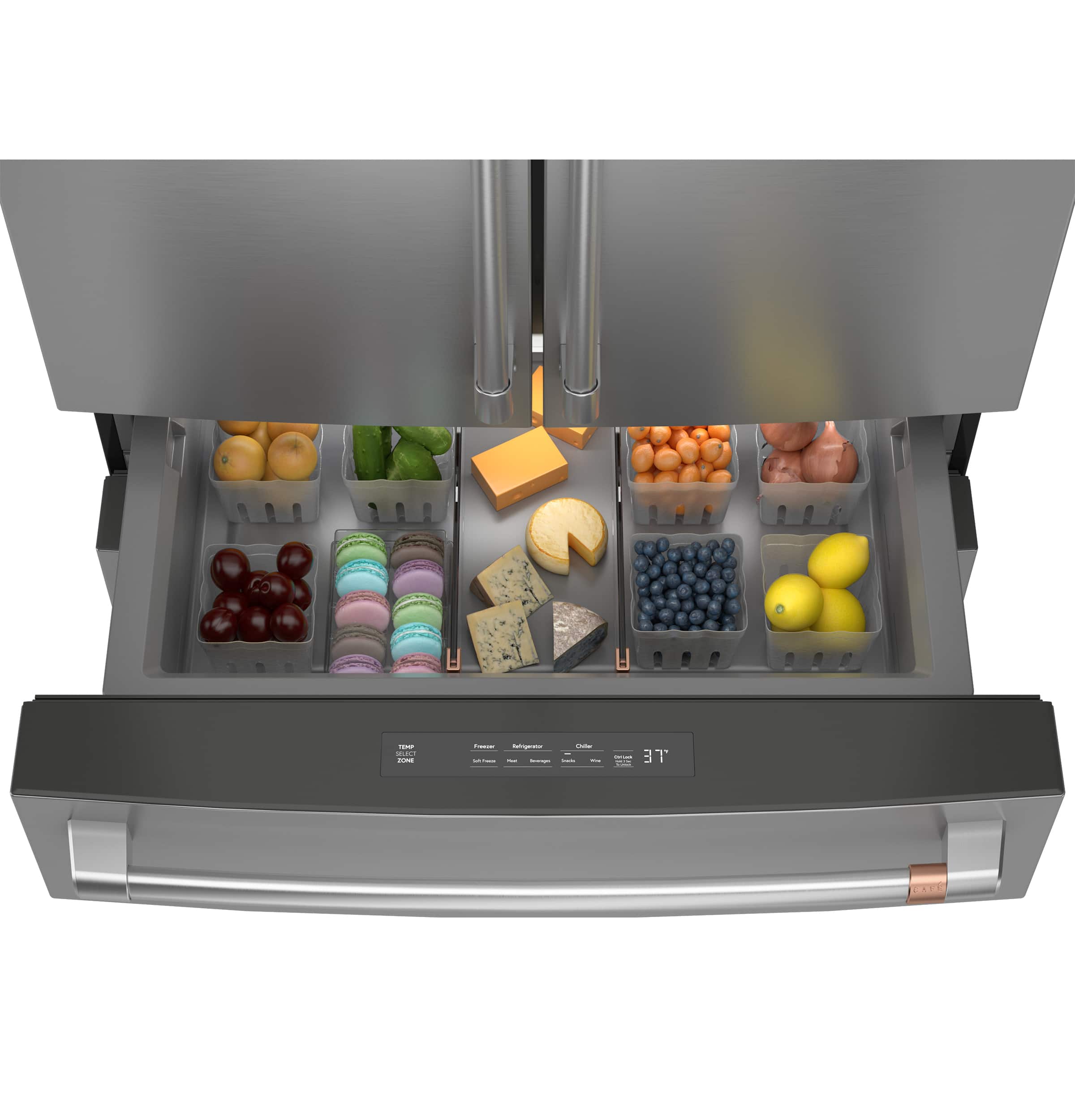 Alt View 20. Café - 23.2 Cu. Ft. 4-Door French Door Counter-Depth Smart Refrigerator with Dual Dispense AutoFill Pitcher - Stainless Steel.