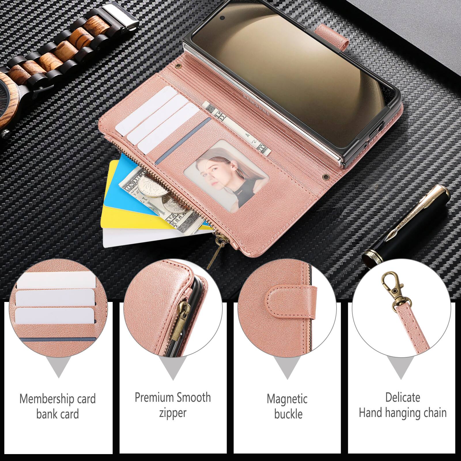 ARE MOND La B Membership card bank card Premium Smooth zipper Magnetic buckle Delicate Hand hanging chain