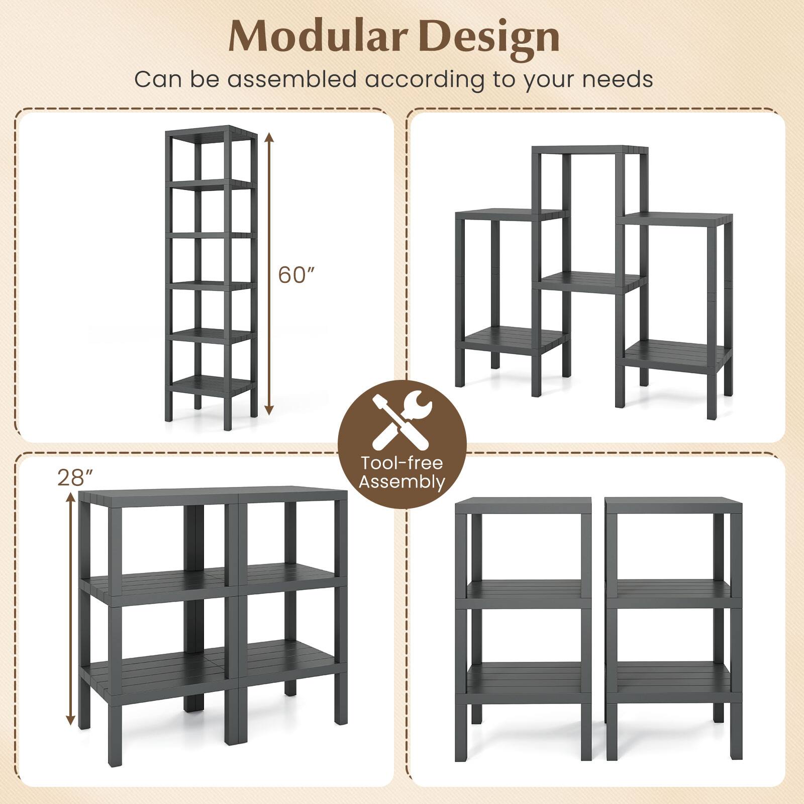 Modular Design  
Can be assembled according to your needs  
60"  
28"  
Tool-free Assembly