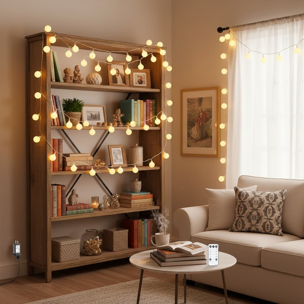 Alt View 3. FINEAK - 100 LED 33ft Globe String Lights Warm White 8 Modes Remote Indoor Outdoor Decor.