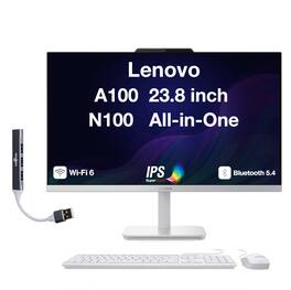 Lenovo - Upgraded - A100 All-in-One 23.8 FHD Display (N100, 32GB, 1TB SSD, Intel UHD, WiFi 6, Webcam, Win 11 Pro) w/USB Hub - Cloud Grey