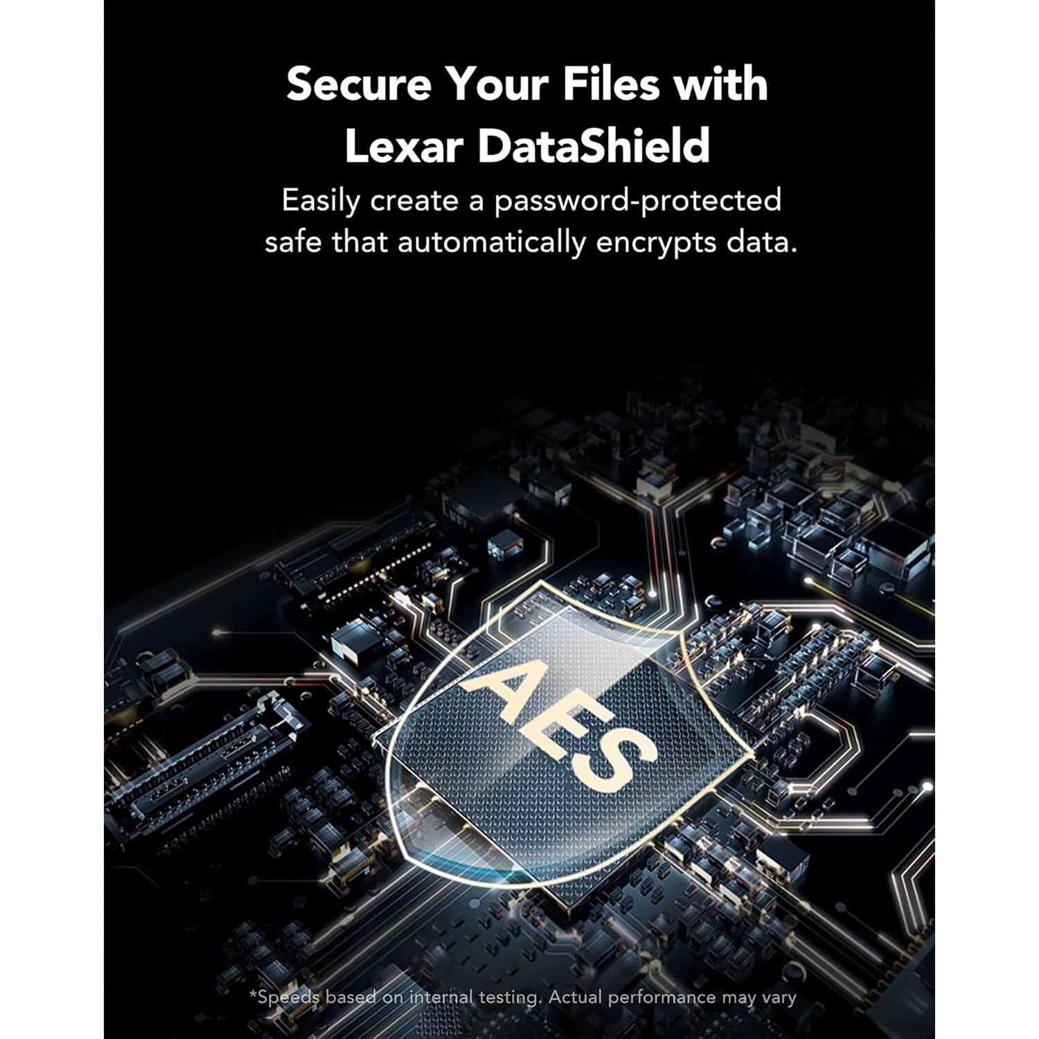 Secure Your Files with Lexar DataShield

Easily create a password-protected safe that automatically encrypts data.

AES

*Speeds based on internal testing. Actual performance may vary