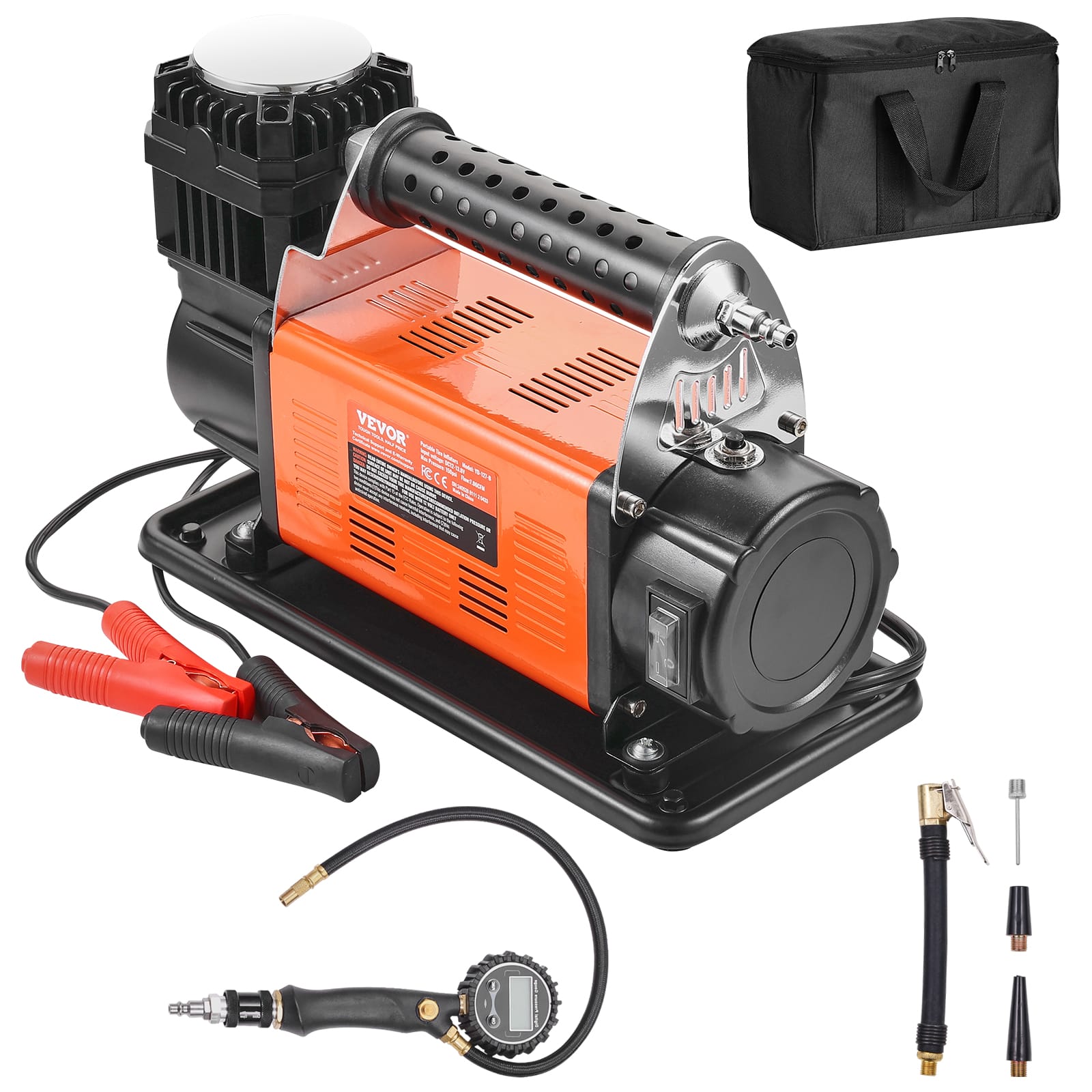 VEVOR - 12V Heavy Duty Air Compressor - with Digital Pressure Gauge Tire Inflator Kit, 7.06 CFM Portable Tire Inflator, 150PSI - Black; Orange