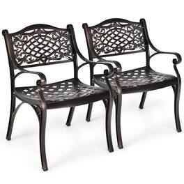 Costway - 2PCS Patio Dining Bistro Chair All Weather Cast Aluminum Armrest Garden - Brown