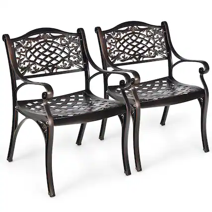 Front. Costway - Costway 2PCS Patio Dining Bistro Chair All Weather Cast Aluminum Armrest Garden - Brown.
