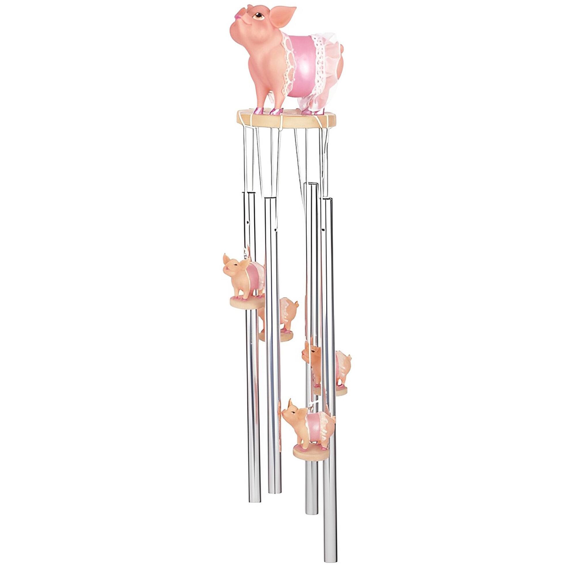 FC Design - 23" Long Pink Pig Round Top Wind Chime Outdoor Patio or Garden Hanging Decoration - Multi-Color