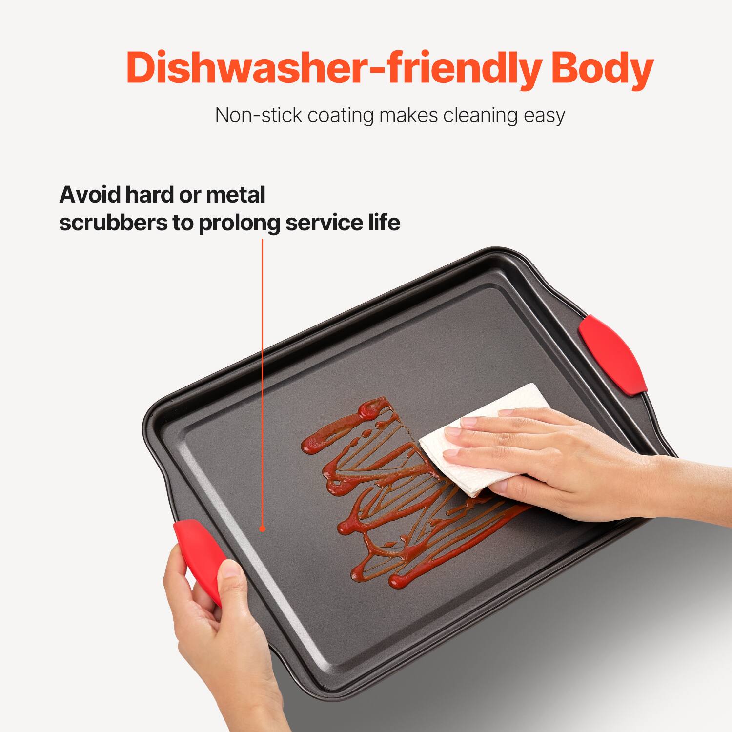 Dishwasher-friendly Body  
Non-stick coating makes cleaning easy  

Avoid hard or metal scrubbers to prolong service life
