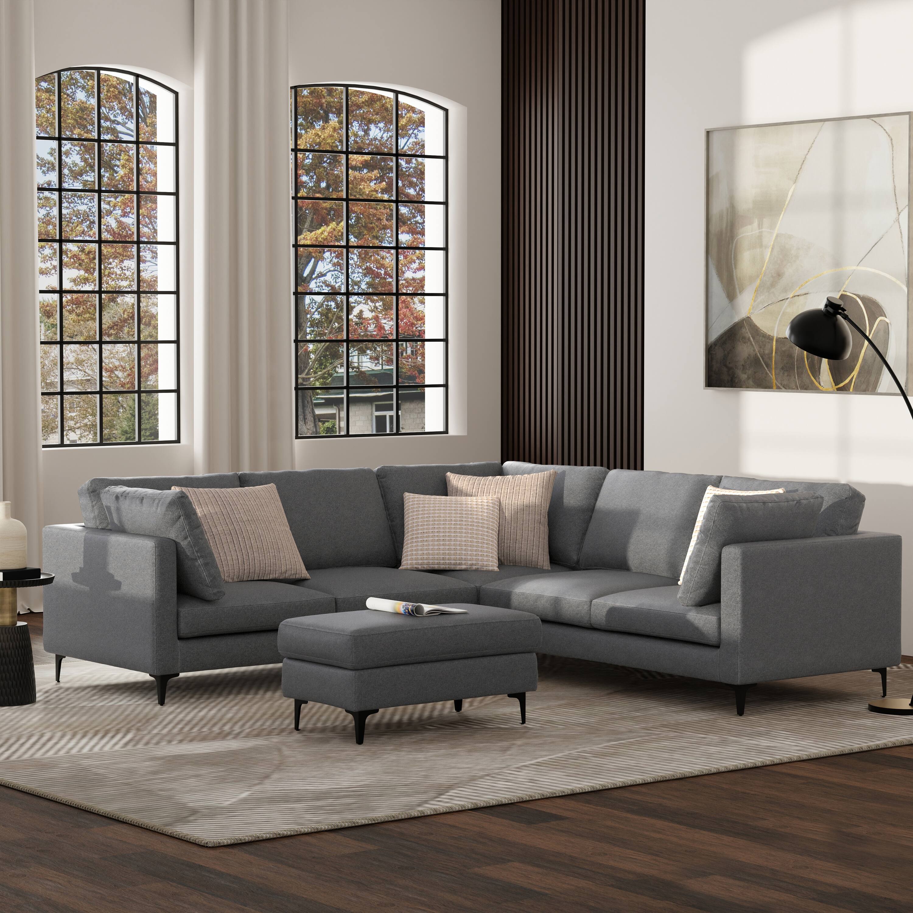 Angle. Simpli Home - Ava Corner Sectional in Tightly Woven Performance Fabric - Pebble Grey.