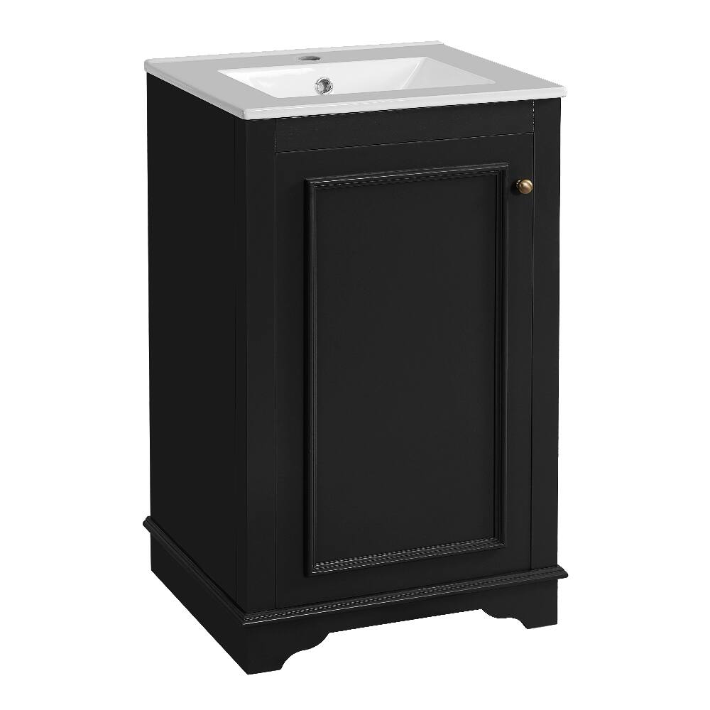 Alt View 8. Loheer - Loheer 20 Inch Black Bathroom Vanity with Ceramic Sink, Freestanding Single Vanity Set, Modern Style - Black.
