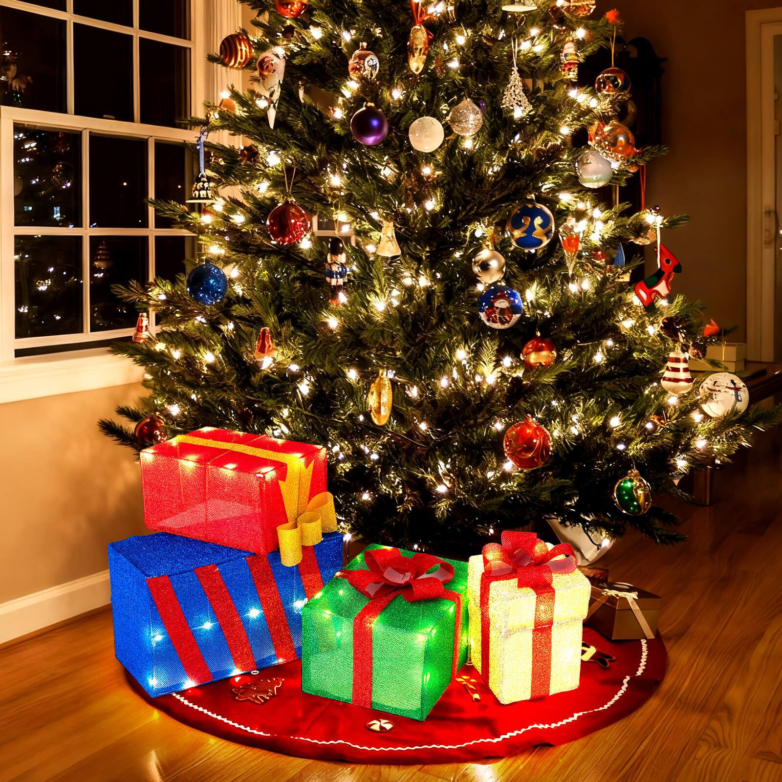 Alt View 3. Costway - Costway Set of 4 Christmas Lighted Gift Boxes with Colorful Bows, 52 Warm White LED Lights - Multicolor.