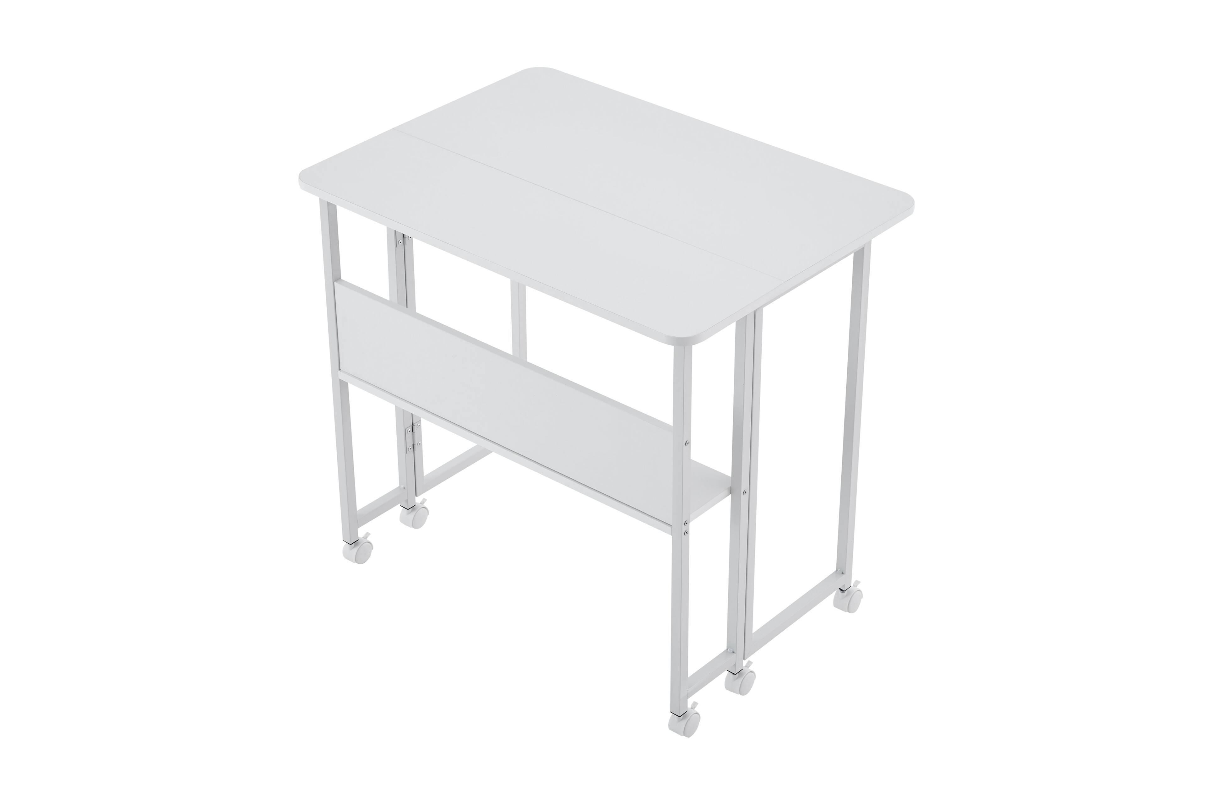 Left. PexFix - 31.5" Small Folding Desk, Space-Saving Computer Table with Wheels for Home Office & Bedroom - White.