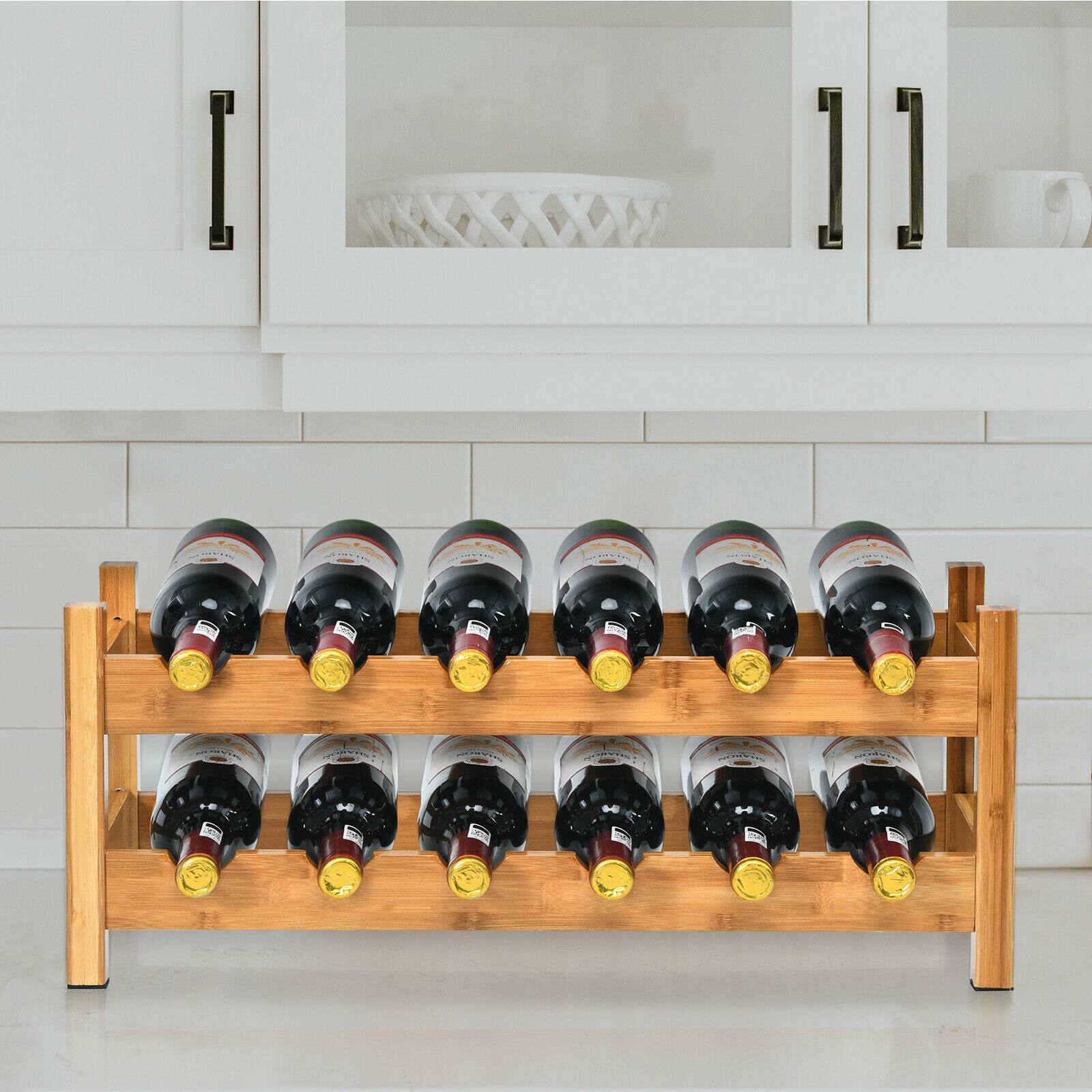 Alt View 2. Gymax - Gymax 2-Tier Bamboo Wine Rack 12 Bottles Display Storage Shelf Holder Kitchen Natural - Natural.