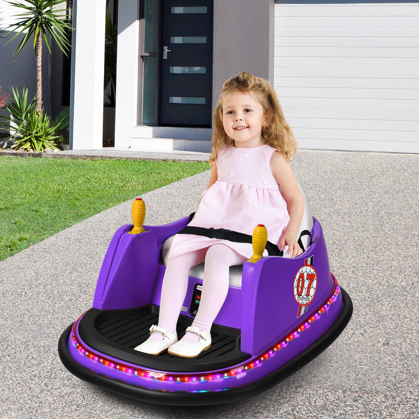 Alt View 4. Costway - Costway 12V Vehicle 360° Spin Race Toy Kids Ride On Bumper Car w/ Remote Control - Purple.