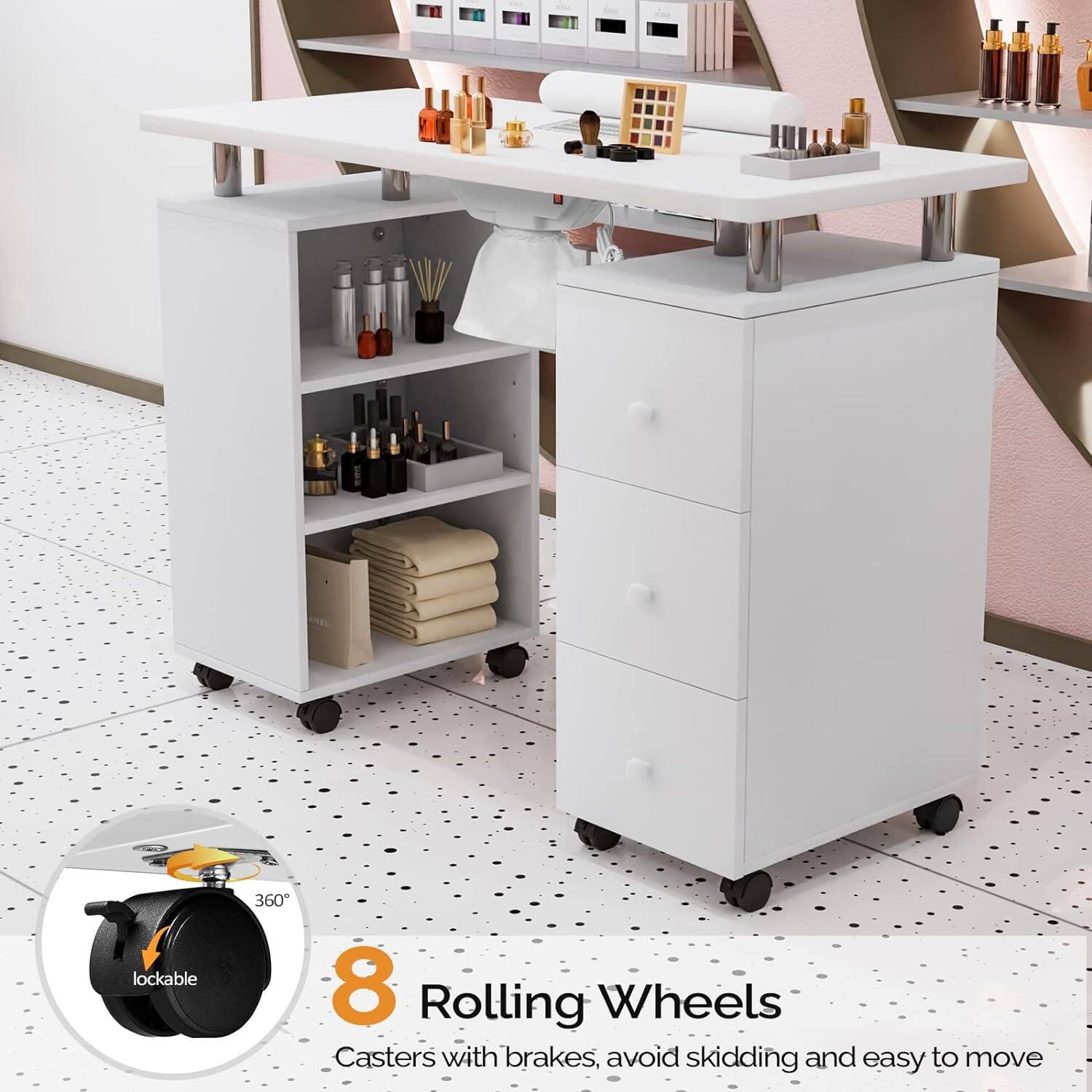 8 Rolling Wheels  
Casters with brakes, avoid skidding and easy to move