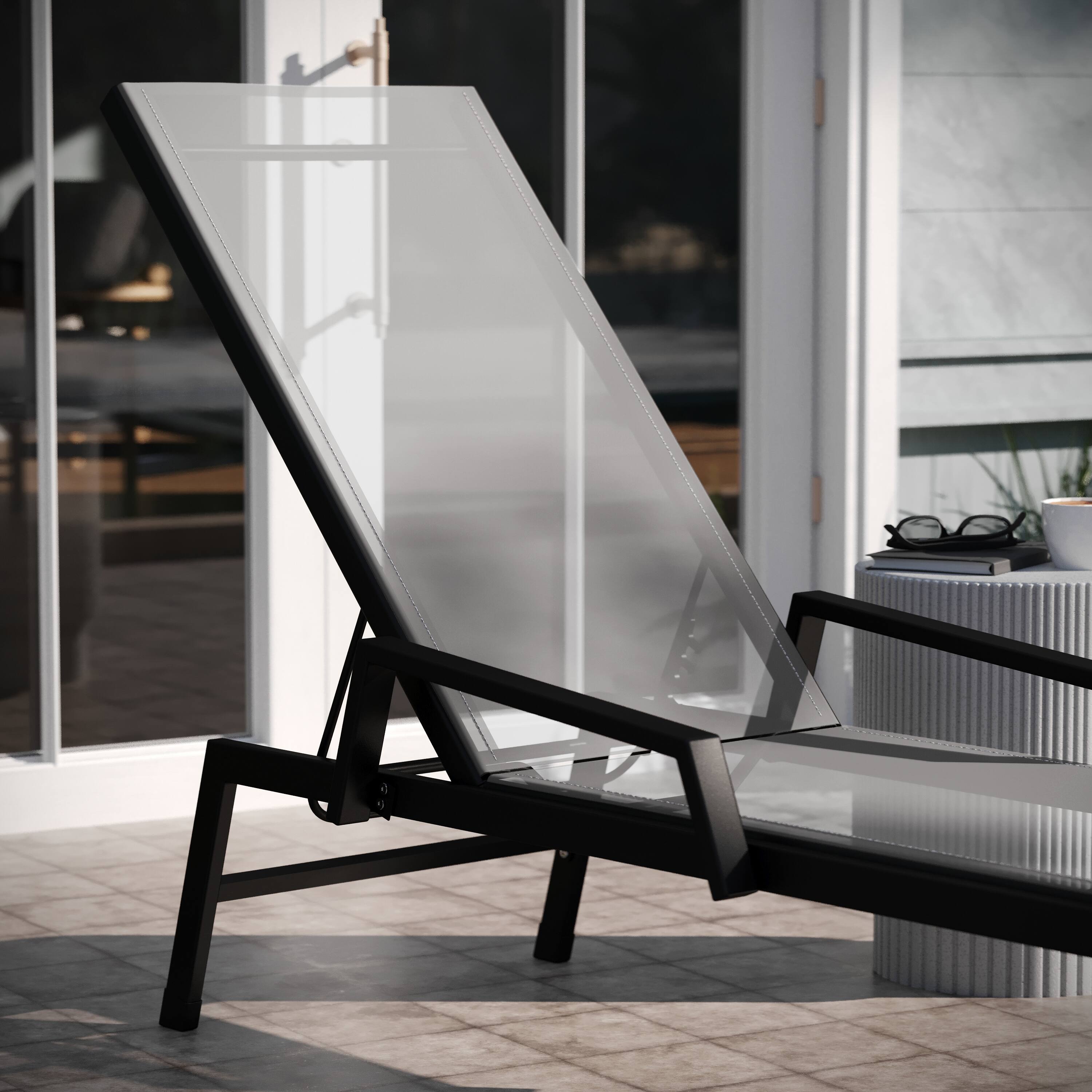 Alt View 5. Emma + Oliver - Braelin Set of 2 Textilene Adjustable 5 Position Patio Chaise Lounge with Armrests and Metal Frame - Gray.