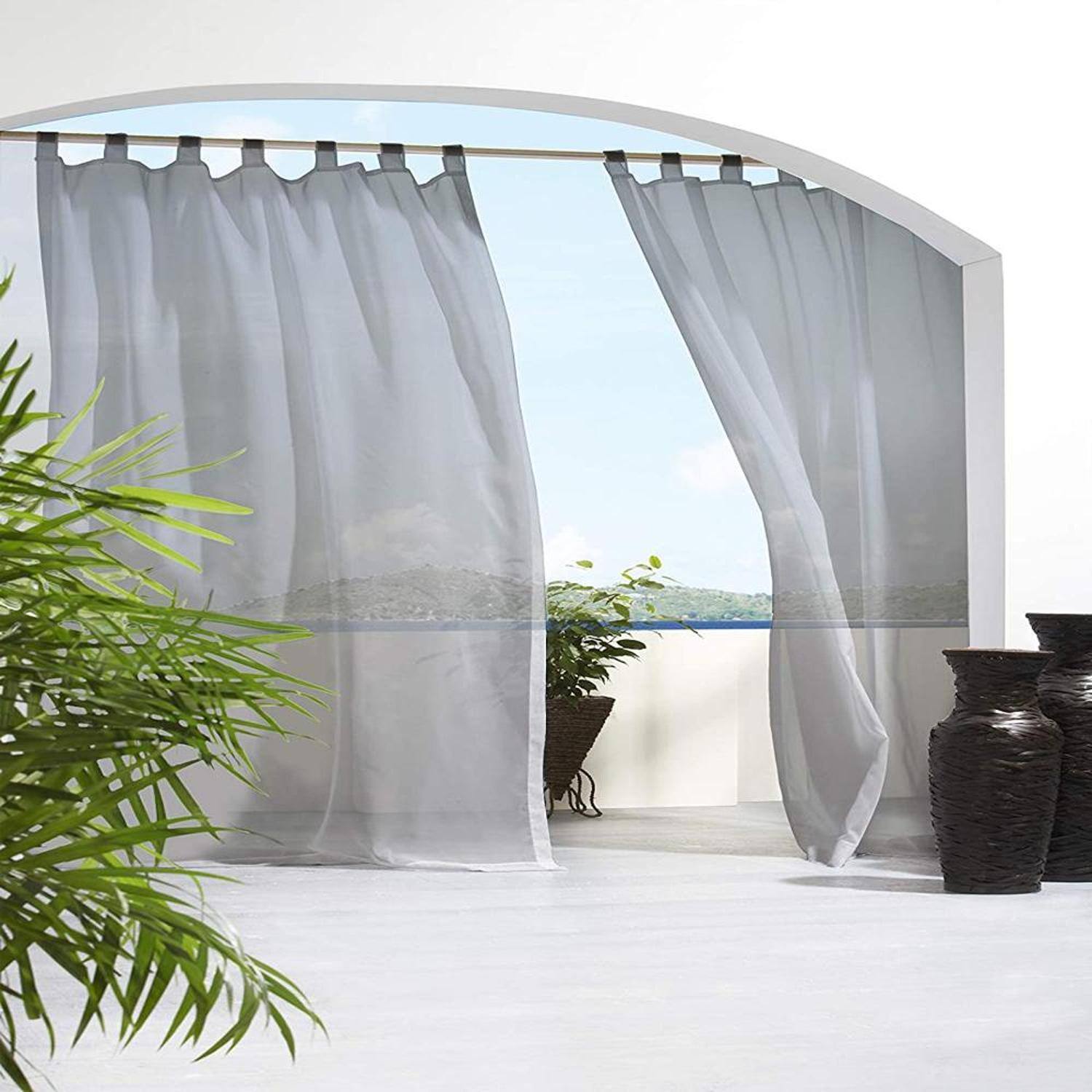 Commonwealth Home Fashions - Commonwealth Outdoor Décor Escape Hook and Loop Sheer Tab Panel 54 Inches Wide by 84 Inches Long - Charcoal grey