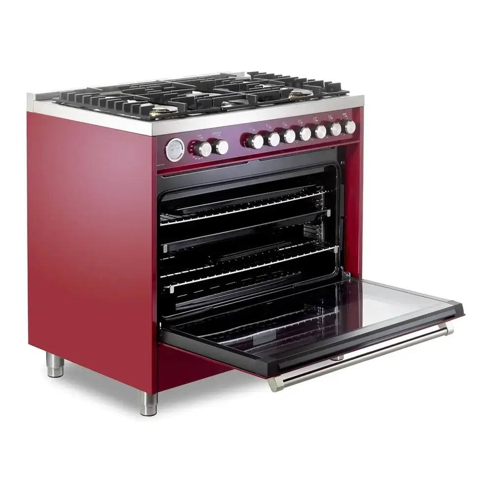 Alt View 2. Verona - Verona Ultima 36" Gas Range with 5 Sealed Burners in Burgundy - Burgundy.