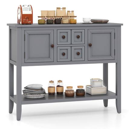 Front. Costway - Buffet Sideboard Cabinet Entryway Console Table with 2 Doors and 2 Drawers - Grey.