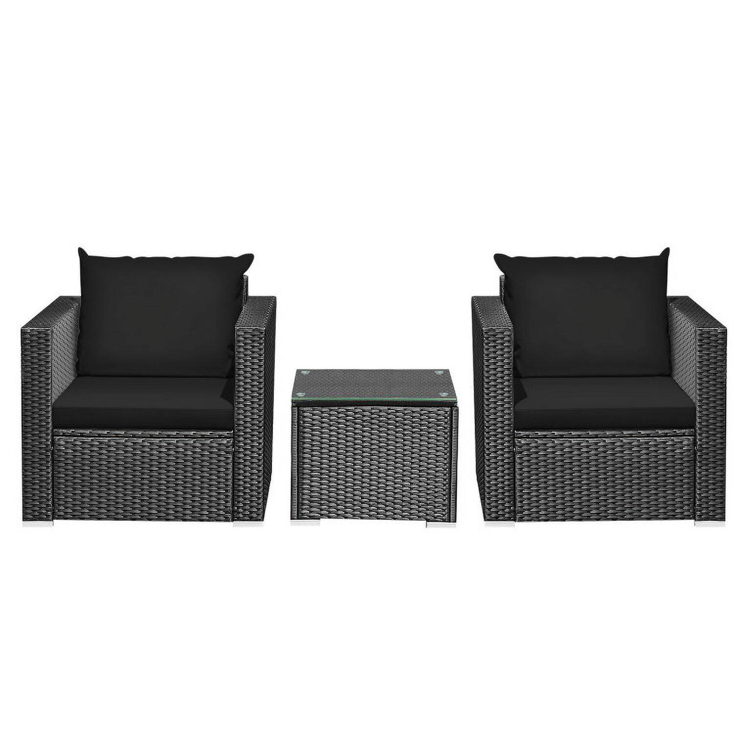 Angle. Kadyn - 3 Pcs Patio Wicker Conversation Set Garden Conversation Bistro Sets with Coffee Table and Cushions-Black - Black.