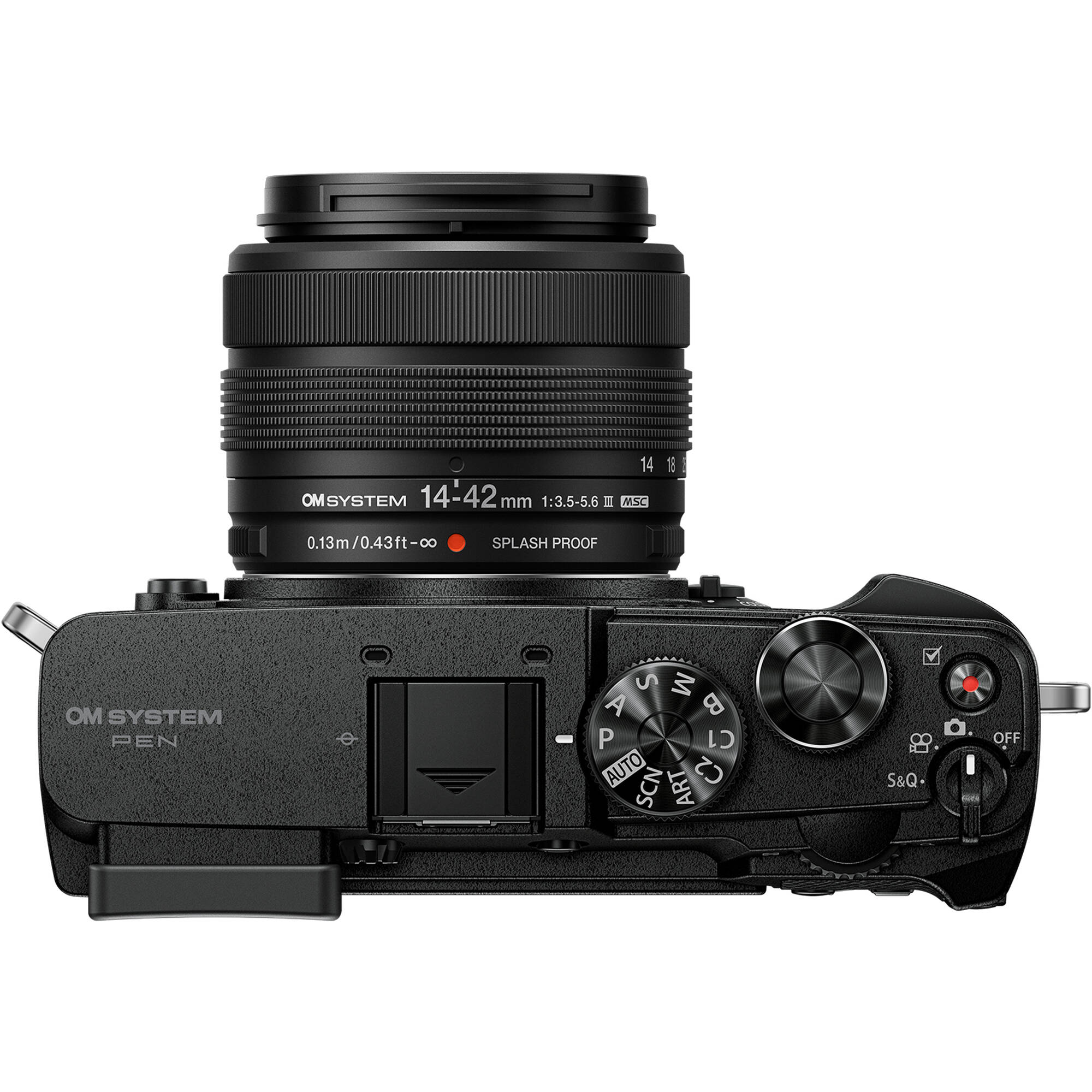 OM SYSTEM 14-42mm 1:3.5-5.6 II MSC  
0.13m/0.43ft  
SPLASH PROOF  
OM SYSTEM PEN  
S M A P C1 AUTO SCN ART C2  
S&Q  
OFF