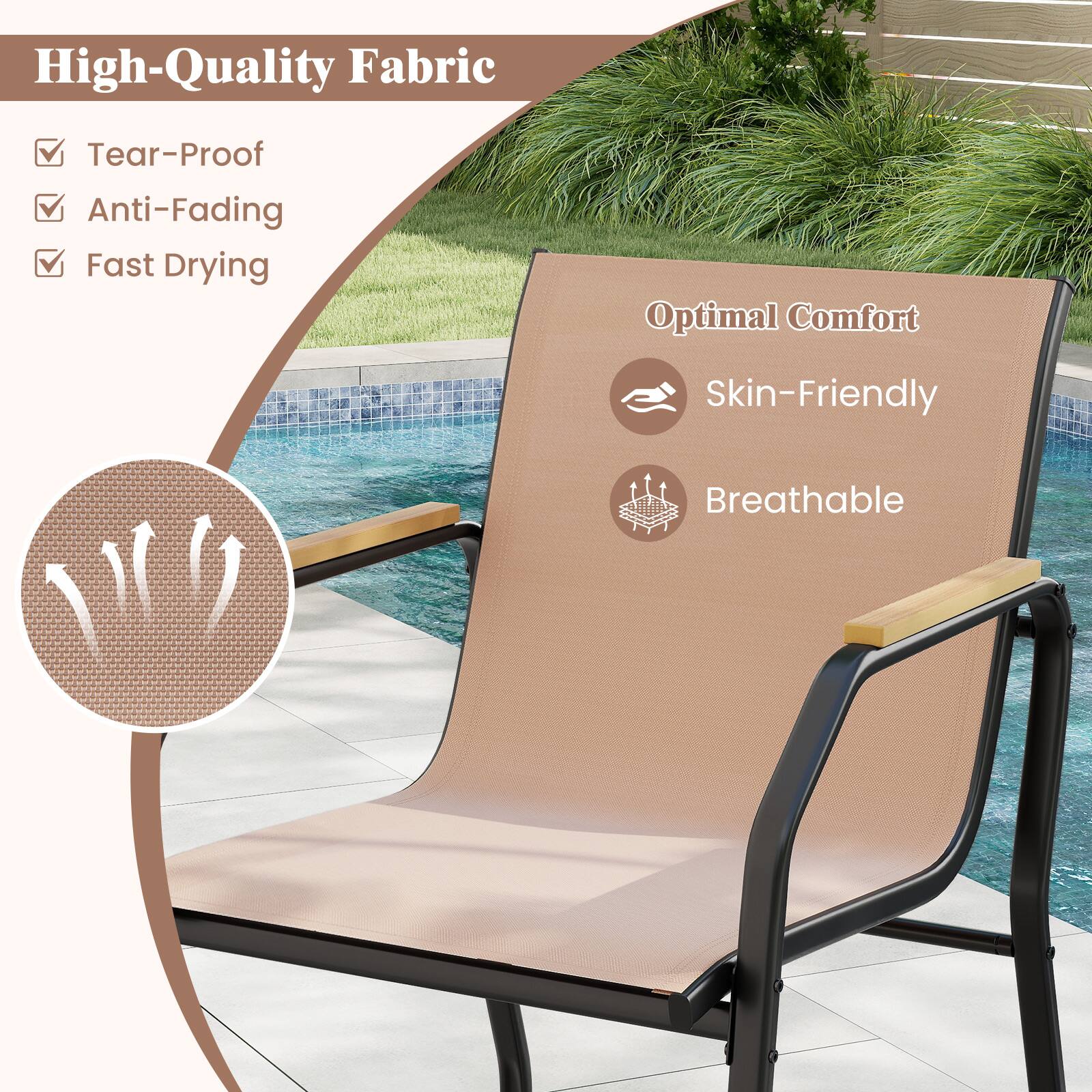 High-Quality Fabric  
- Tear-Proof  
- Anti-Fading  
- Fast Drying  

Optimal Comfort  
- Skin-Friendly  
- Breathable