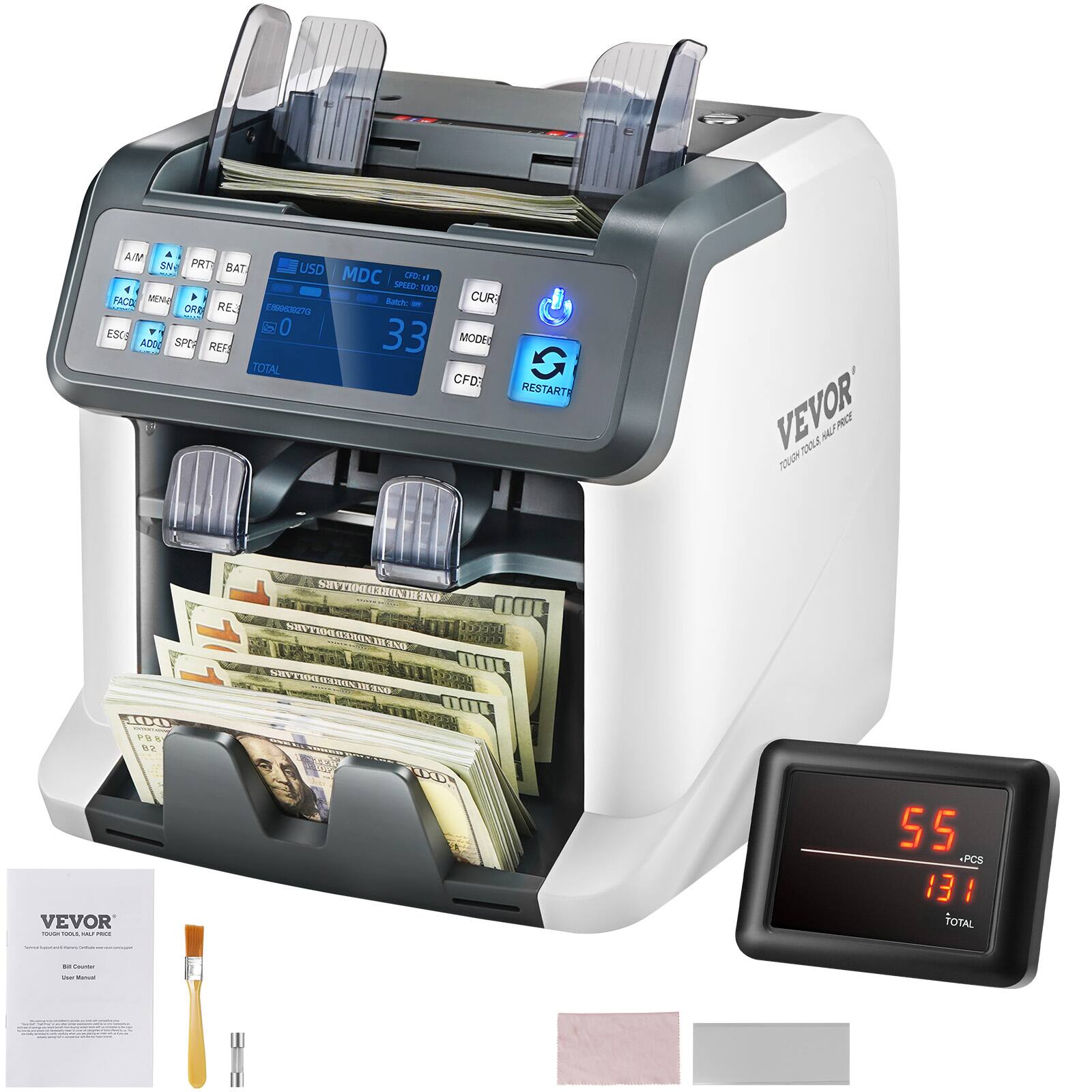 Money Counter Machine, Bill Counter with Mixed Denomination,2CIS, SN,UV, IR, MG, DD Counterfeit Detection,Multi Currency