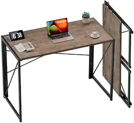 COTTAGE - Small Folding Desk 39 Foldable Computer Desks Spaces Saving Writing Table For Bedroom Home Office Dorm A - Brown