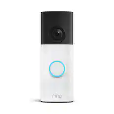 Front. Ring - Ring Battery Doorbell (newest model) Retinal 2K with wide-angle video, up to 6x Zoom, Two-Way Talk, and Built-In Battery - Speckled White.