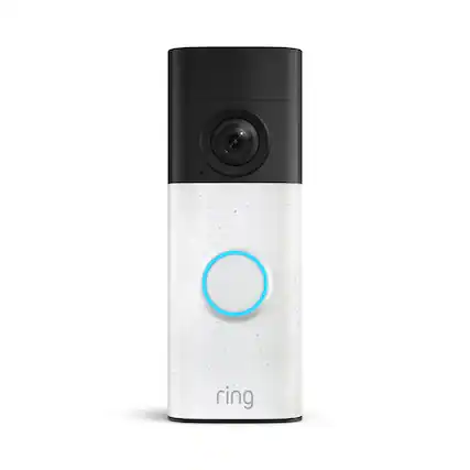 Front. Ring - Ring Battery Doorbell (newest model) Retinal 2K with wide-angle video, up to 6x Zoom, Two-Way Talk, and Built-In Battery - Speckled White.