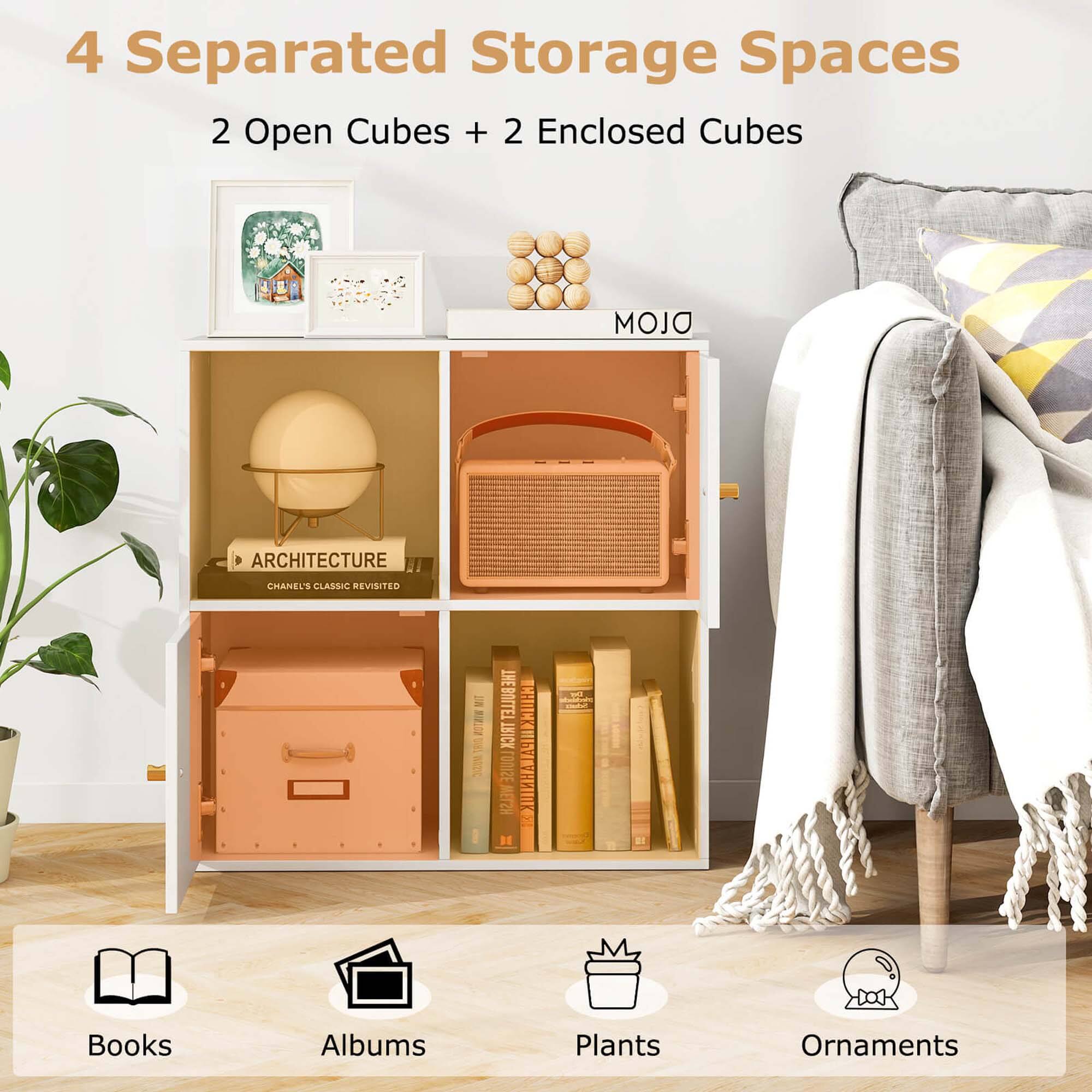 4 Separated Storage Spaces: 2 Open Cubes + 2 Enclosed Cubes. MOJO Architecture Chaneus Classic Revisited. The Bullet: Trick Ctoize Mezhl Louise K. 2EW Books, Albums, Plants, Ornaments.