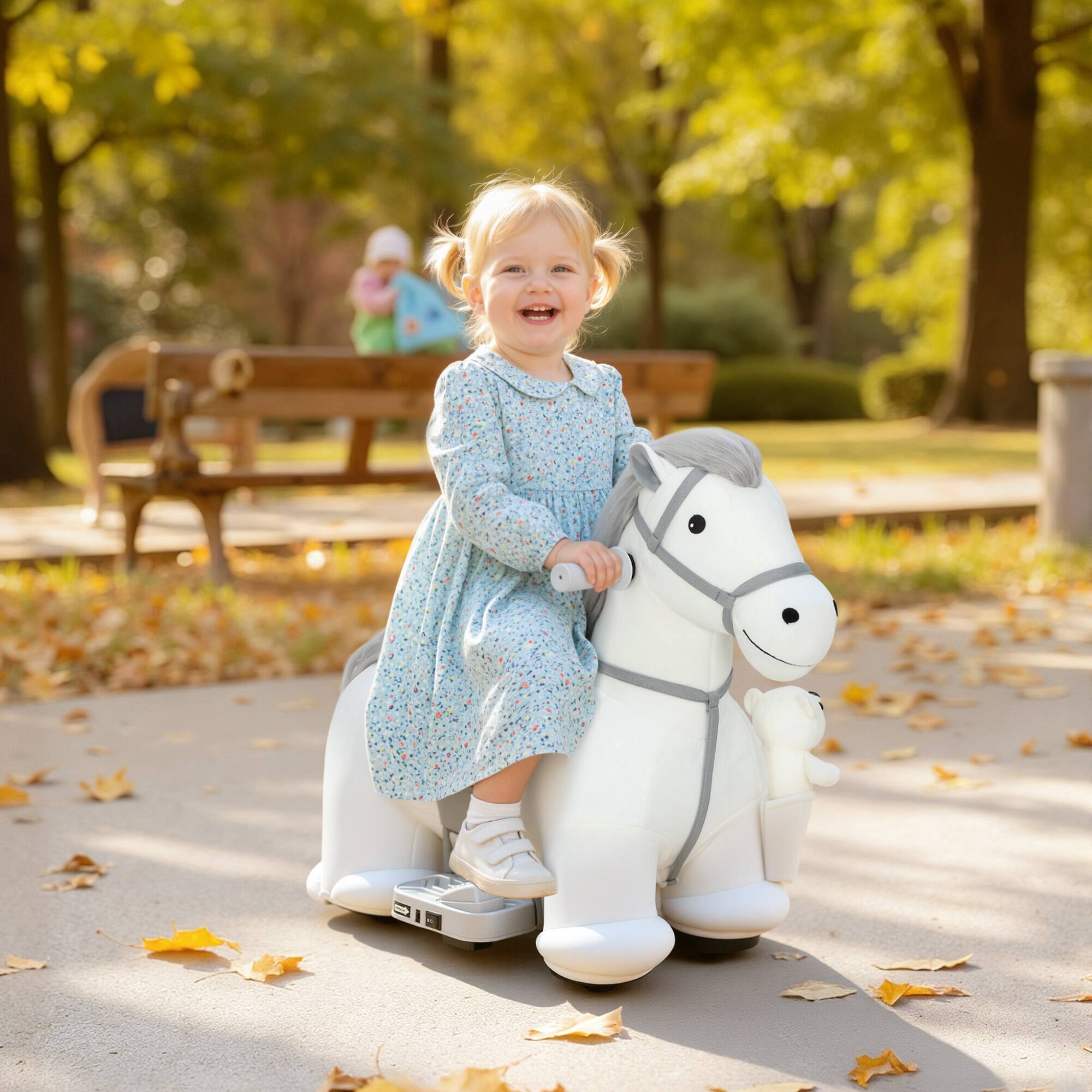 Alt View 1. Qaba - Ride On Horse, Battery Powered Ride on Toy, Electric Kids Riding Pony with Bear Toy - White.