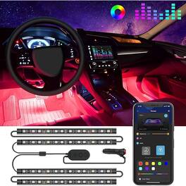 PARKER SLATER - Smart car interior LED lights with app control, DIY and music modes, 2-line design, 12V car charger - RGB