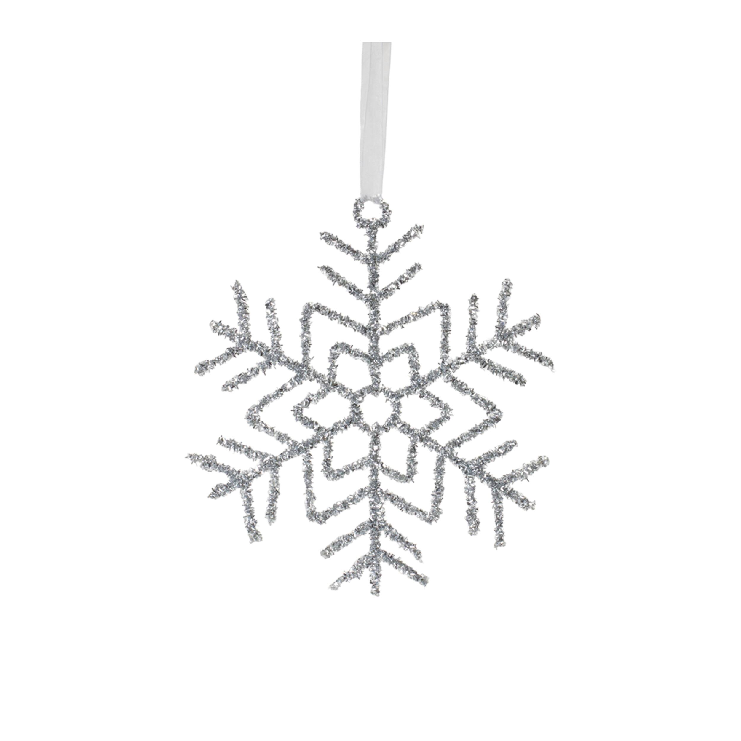 Back. BreeBe - Glittered Wire Snowflake Ornament (Set of 12) - Silver.