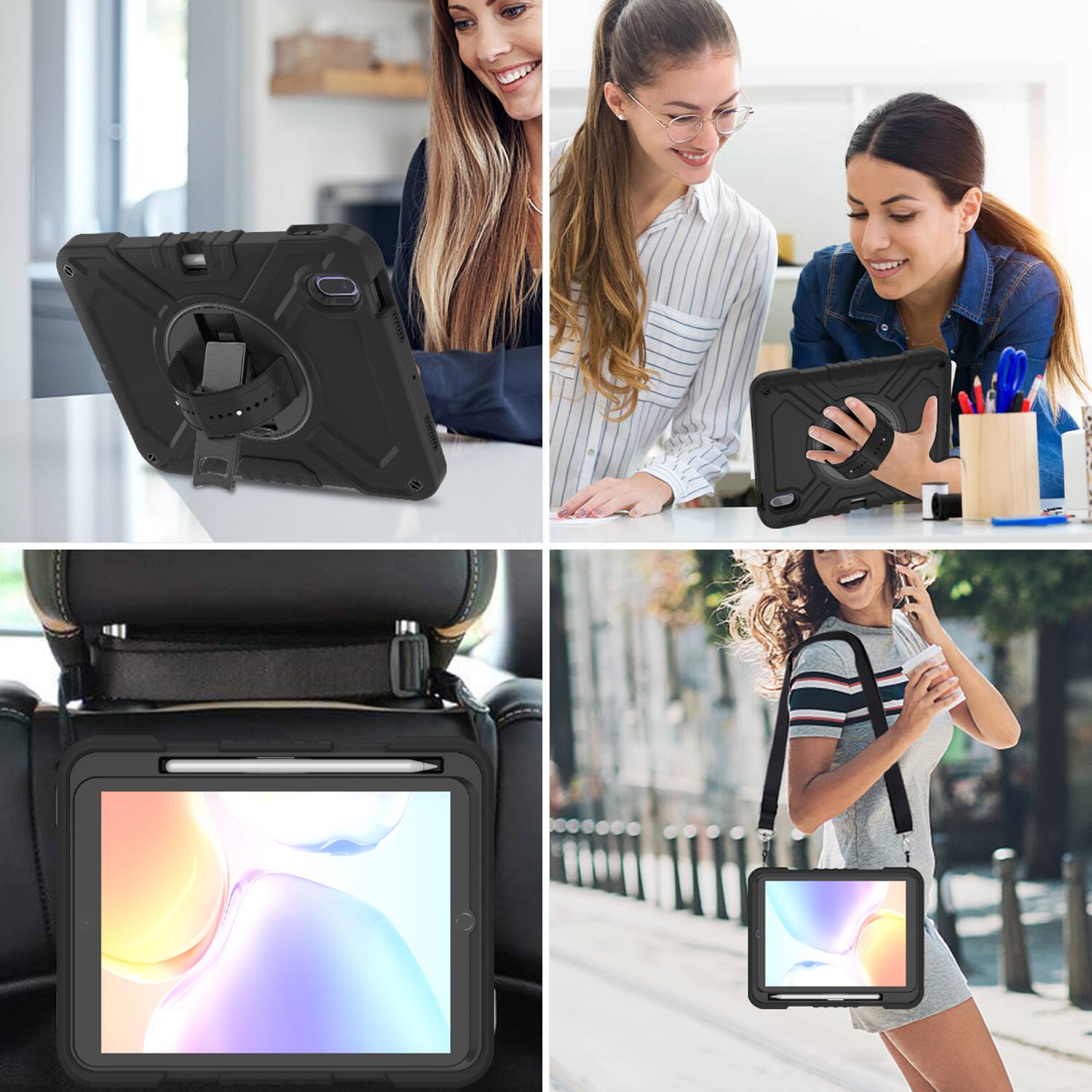 Alt View 8. Dteck - for Apple iPad (A16) 11" 2025/iPad 10th Gen 10.9 Inch 2022 Rugged Case,Shockproof Stand Cover + Shoulder Strap+Pen Slot - Black.