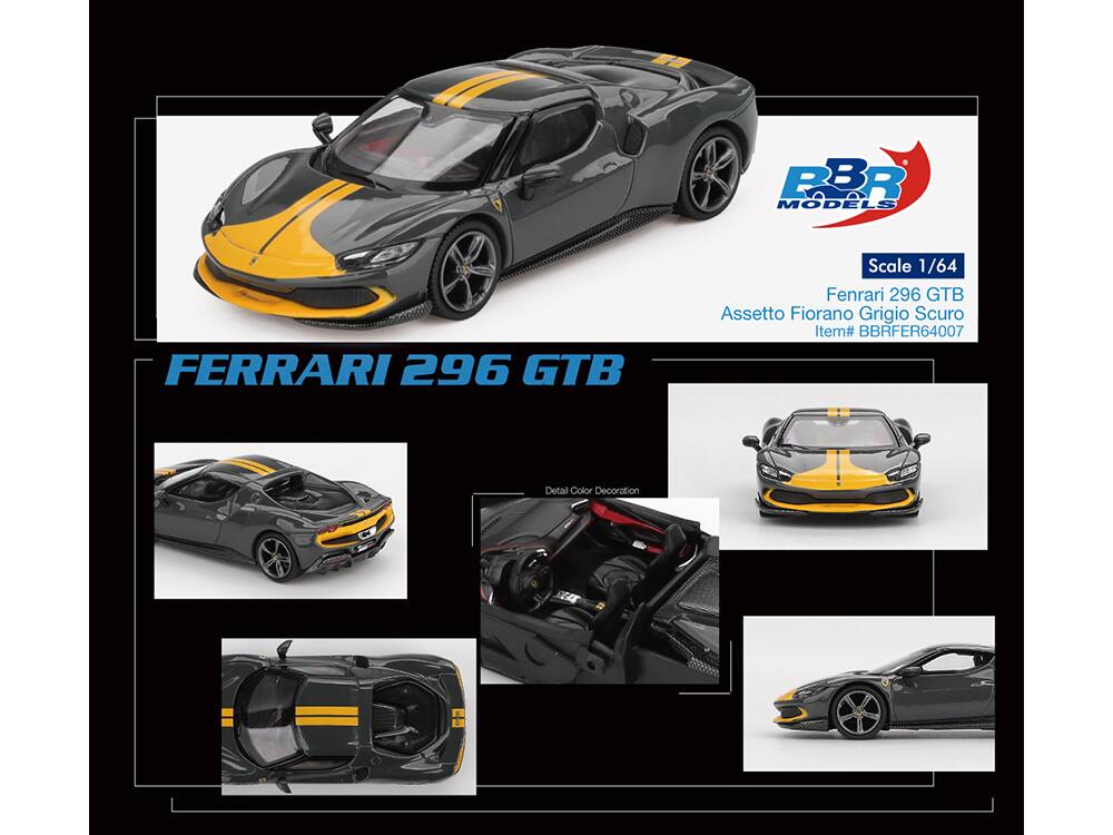 PBR Models Ferrari 296 GTB  
Scale 1/64  
Ferrari 296 GTB Assetto Fiorano Grigio Scuro  
Item# BBRFER64007  
Detail Color Decoration