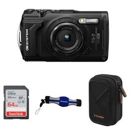 Bundle - OM System - Tough TG-7 Digital Camera + SD Card, Camera Case and Float Strap