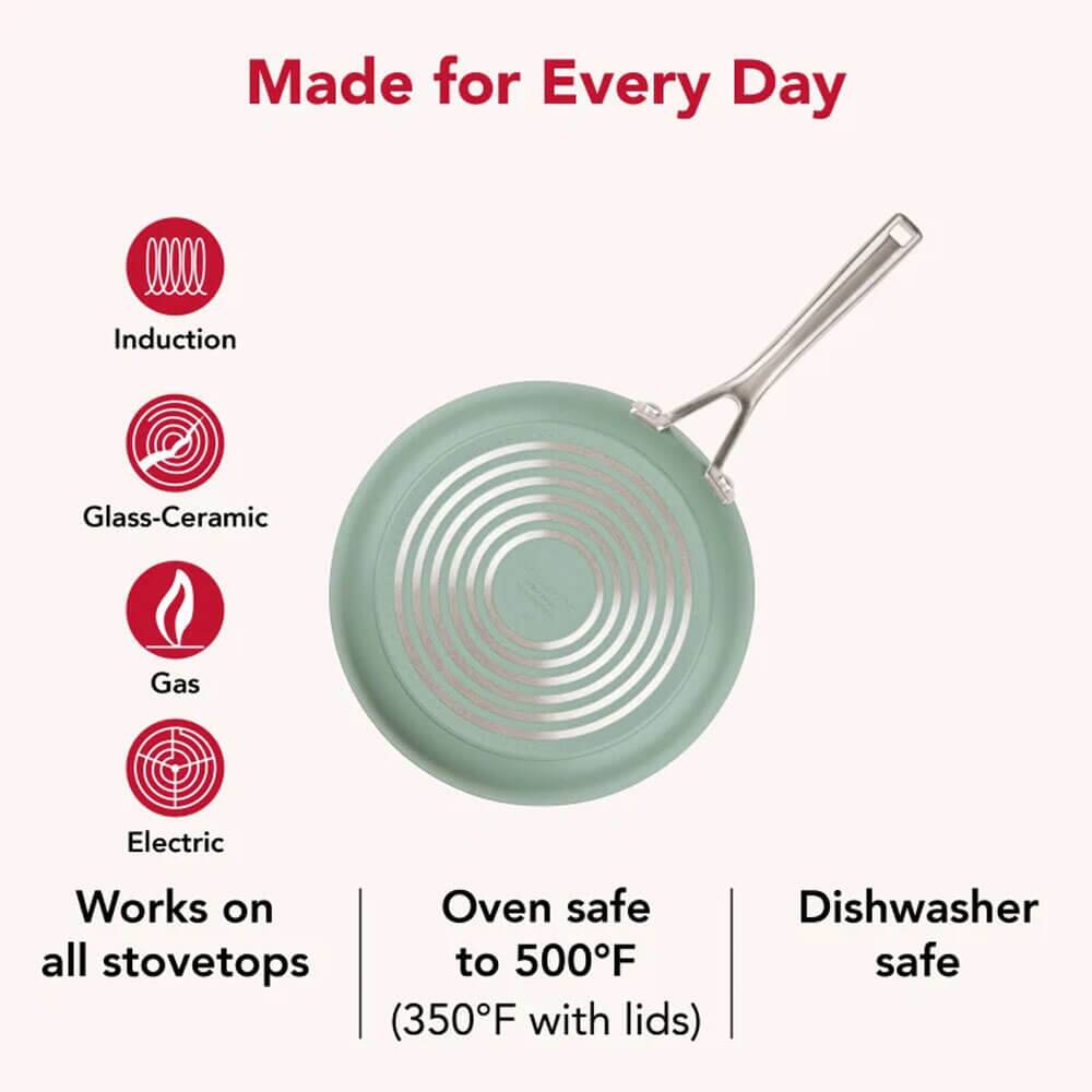 Made for Every Day

Induction  
Glass-Ceramic  
Gas  
Electric  

Works on all stovetops to 500°F (350°F with lids)  
Oven safe  
Dishwasher safe