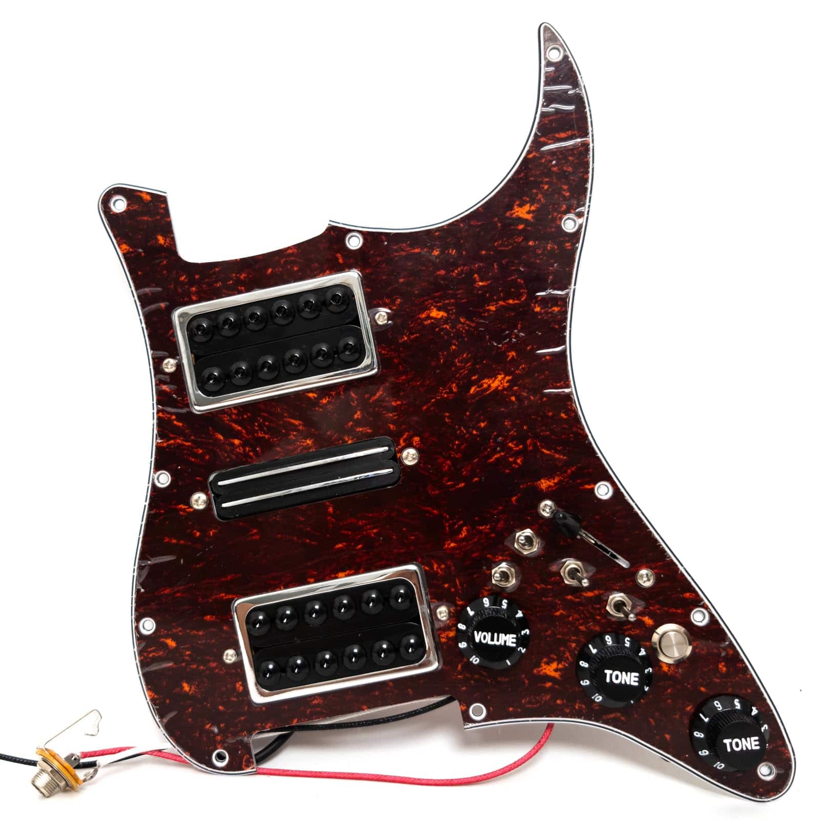 Dazzling Pops - Hsh Prewired Strat Pickguard Set Coil Split Humbucker Pickups Loaded Pick Guard Guitar Mute Output For Fender - Red Tortoise
