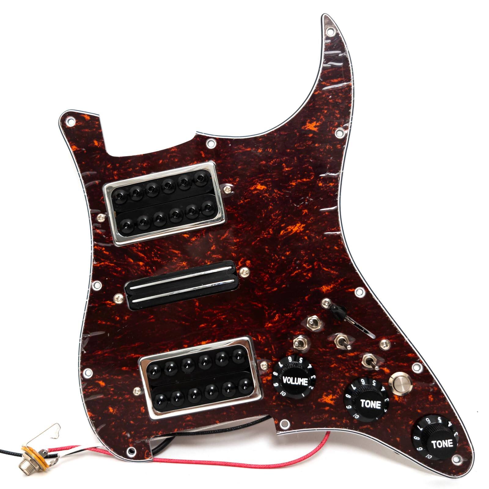 Dazzling Pops - Hsh Prewired Strat Pickguard Set Coil Split Humbucker Pickups Loaded Pick Guard Guitar Mute Output For Fender - Red Tortoise