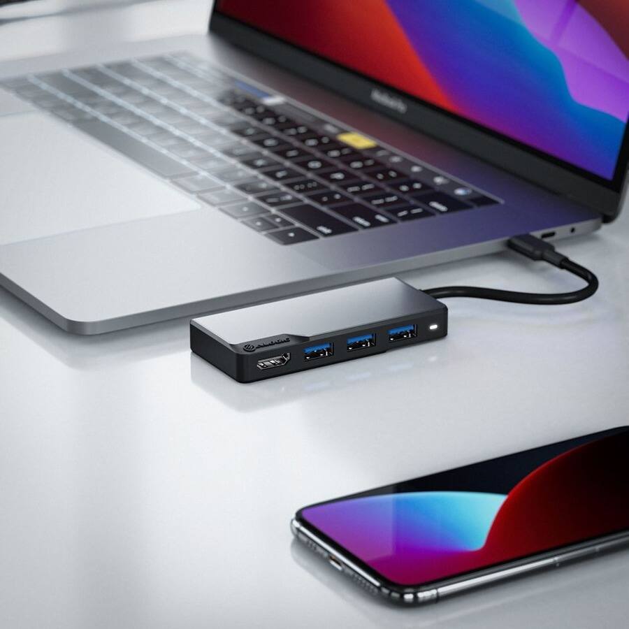 Alt View 8. Alogic - Alogic Fusion CORE 5-in-1 USB-C Hub Compact Dock V2 - USB-C hub with HDMI, Ethernet, USB-A, and SD card reader, offering.