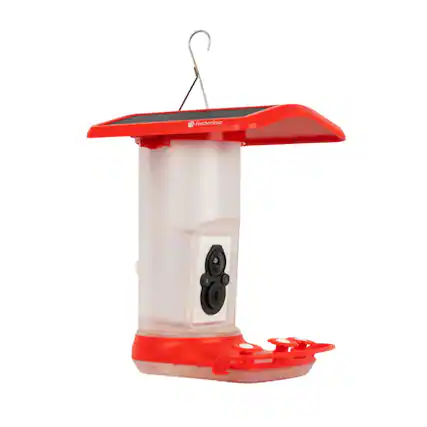 Front. Tactacam - WiFI enabled Hummingbird feeder by FeatherSnap - Red, Clear.