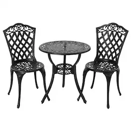 Nuu Garden - 3-Piece Round Patio Bistro Set,Cast Aluminum Bistro Table with Umbrella Hole and Chairs Set of 2 - Black
