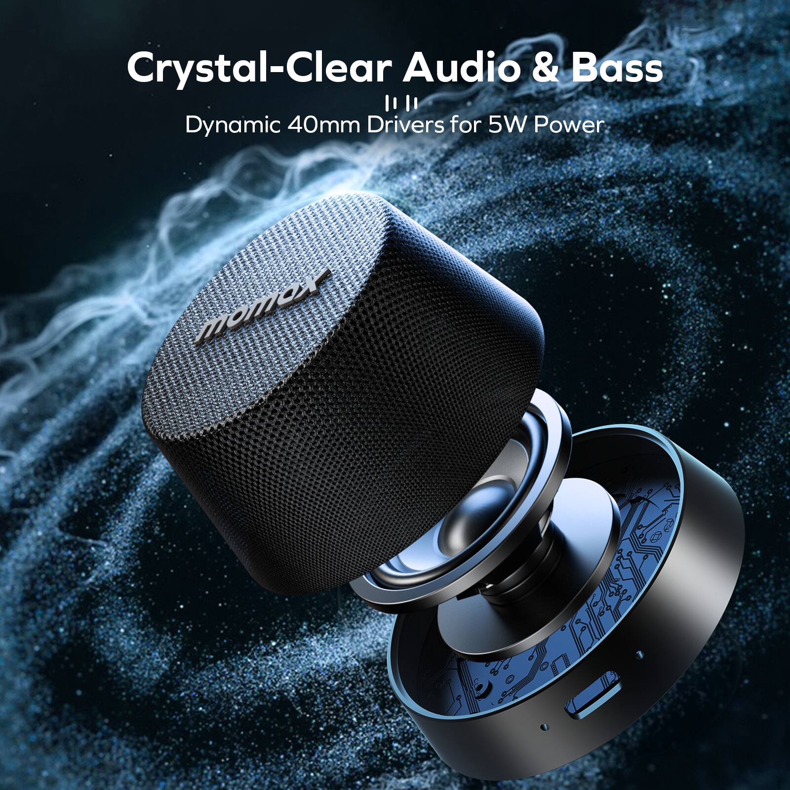 Crystal-Clear Audio & Bass  
Dynamic 40mm Drivers for 5W Power