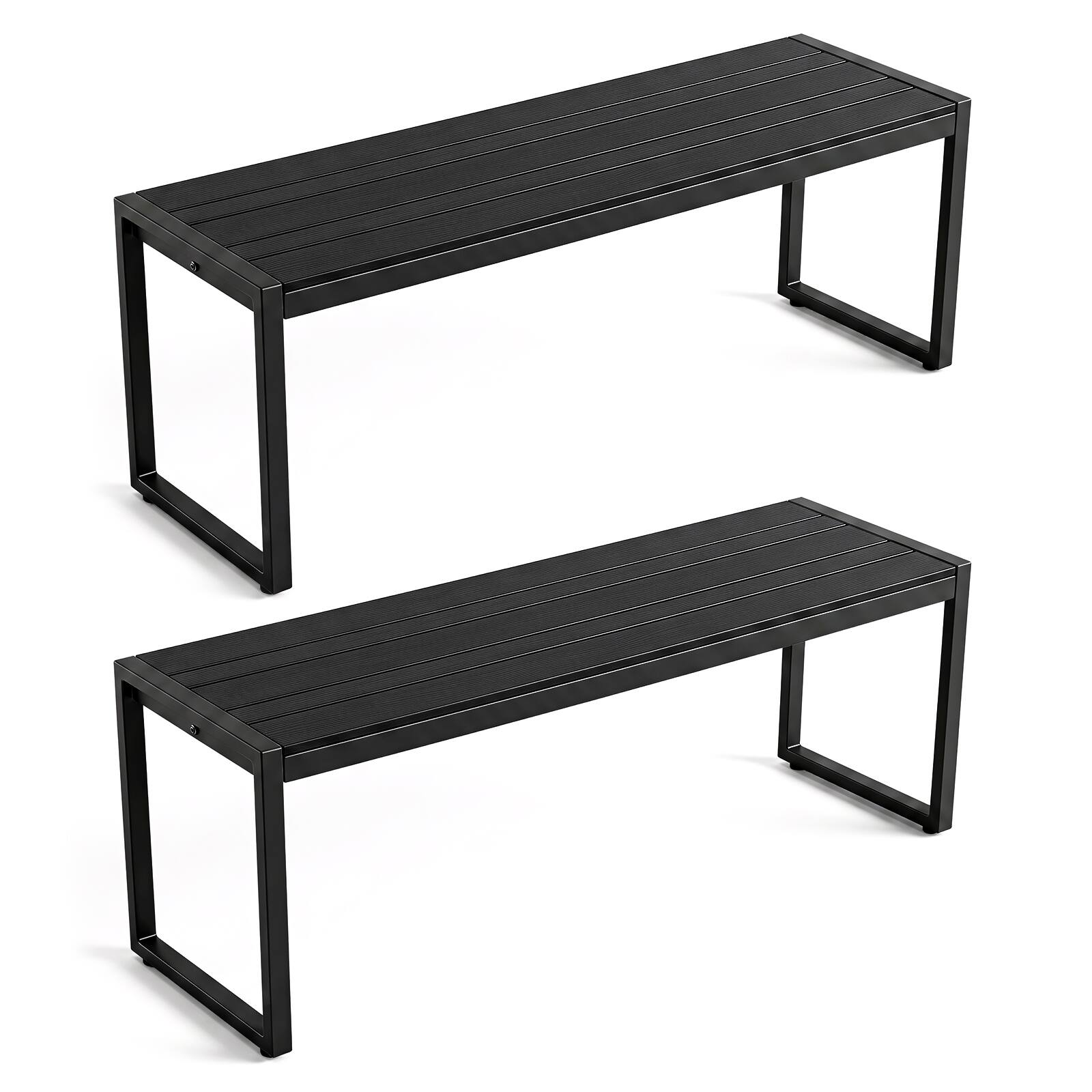 Gymax - 2PCS 48'' Outdoor Bench Patio Backless Bench w/Wood-Plastic Composite Metal Frame - Black