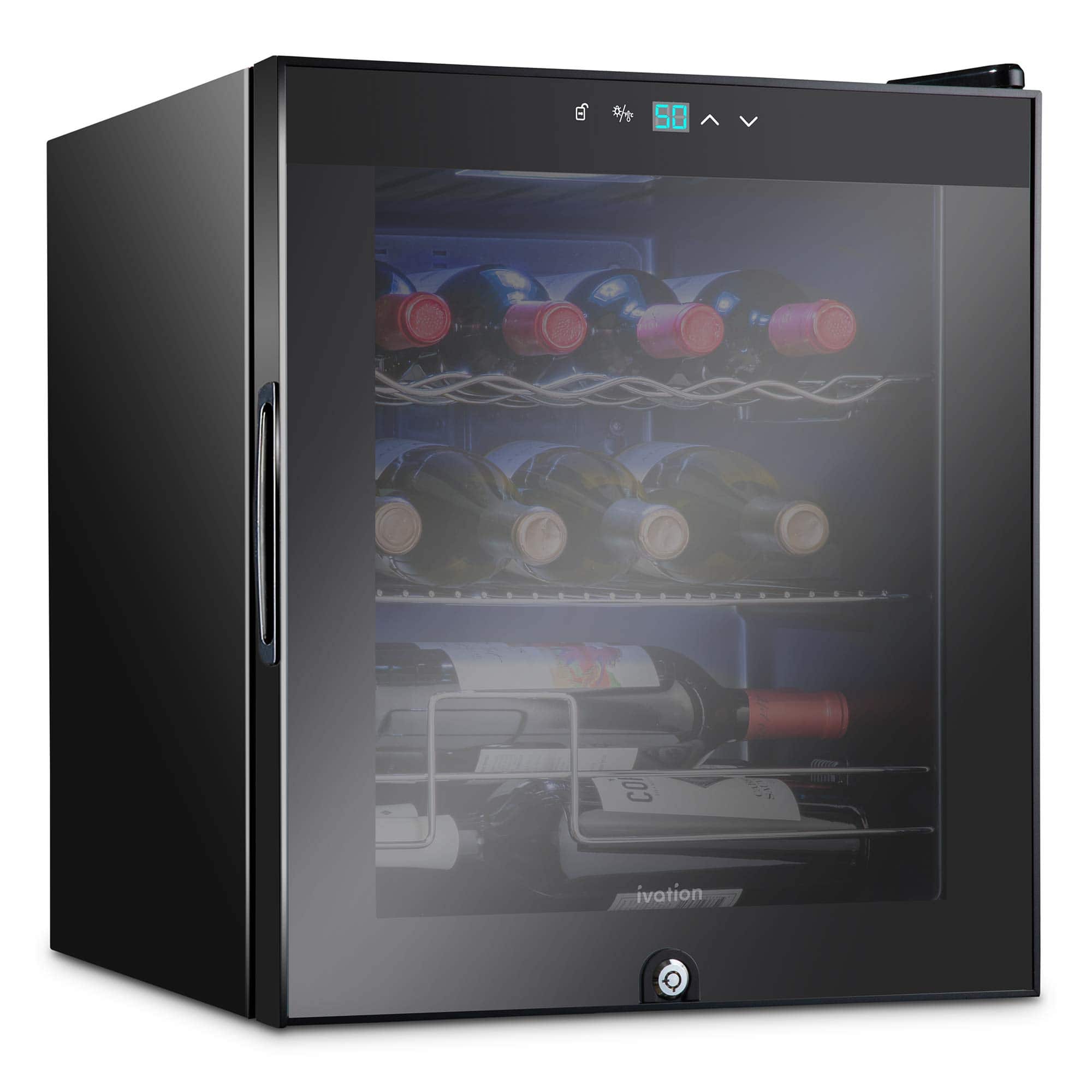 Ivation - 12 Bottle Compressor Wine Refrigerator, Cube Wine Cooler with Lock - Black