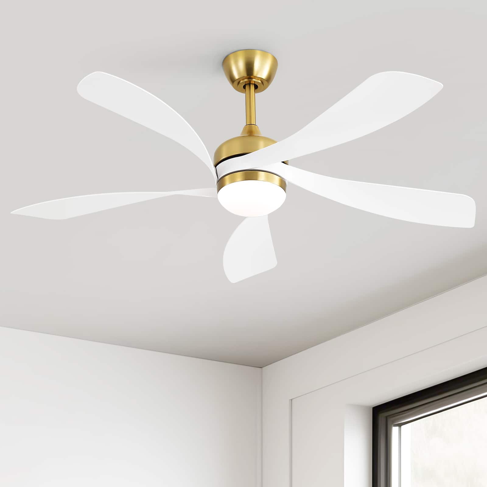 Front. Sofucor - 52'' Propeller Ceiling Fans with Integrated LED Light and Remote 6-Speed Quiet Reversible for Living Room Bedroom Patio - Gold White.