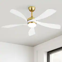 Sofucor - 52'' Propeller Ceiling Fans with Integrated LED Light and Remote 6-Speed Quiet Reversible for Living Room Bedroom Patio - Gold White