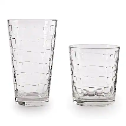 Front. Jay Import - Blocks 16 Pieces Entertaining Set (15.75 OZ. and 12.5 OZ.) - Clear.