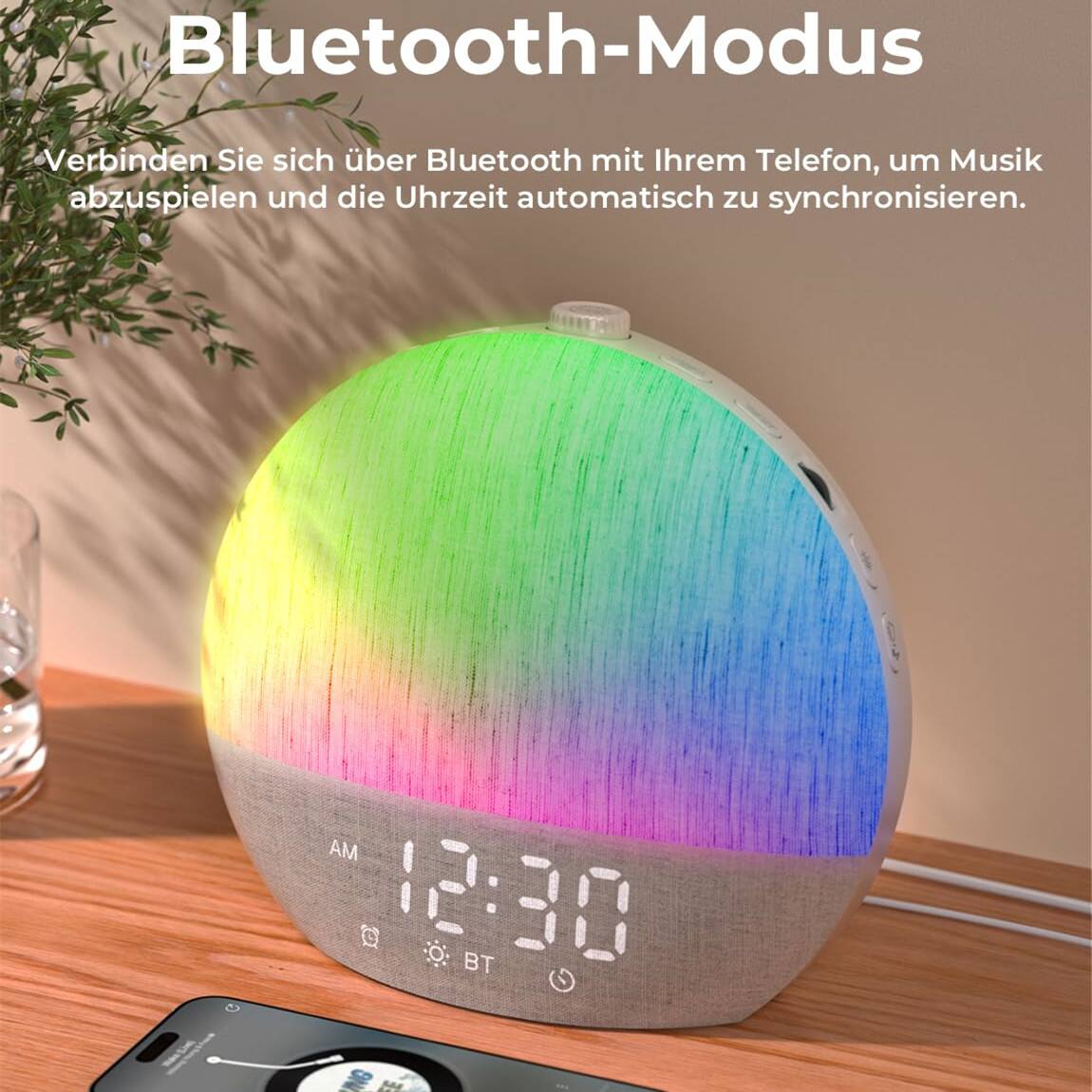 Bluetooth-Modus  
Verbinden Sie sich über Bluetooth mit Ihrem Telefon, um Musik abzuspielen und die Uhrzeit automatisch zu synchronisieren.